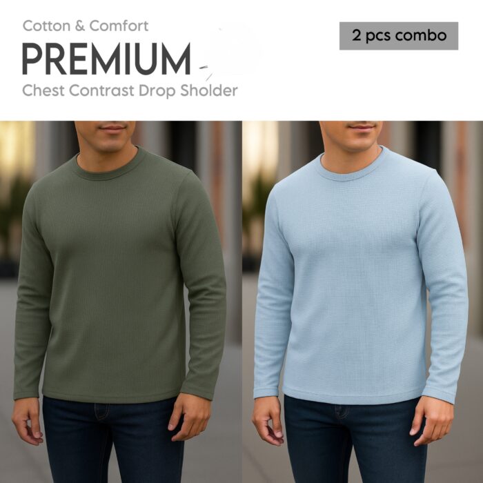 ⚜Waffle full sleeve Tee’s Olive-Pastale