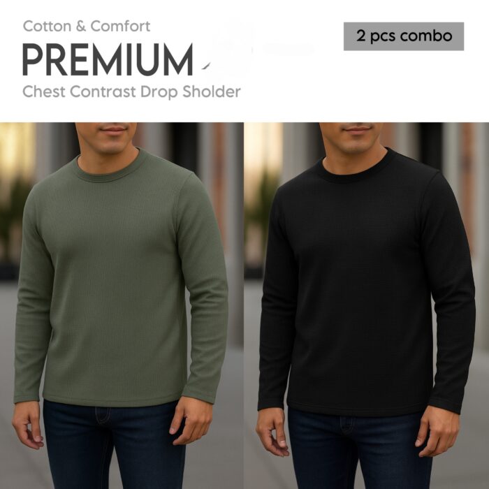 ⚜Waffle full sleeve Tee’s Olive-Black
