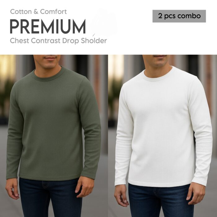 ⚜Waffle full sleeve Tee’s Olive-White