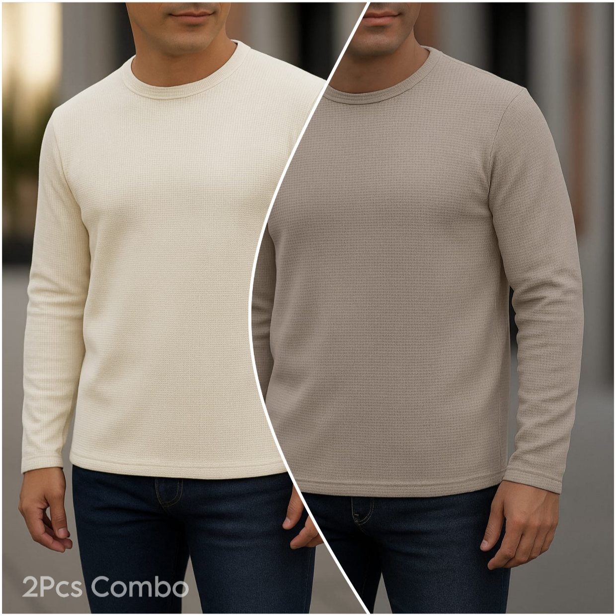 ⚜Waffle full sleeve Tee’s Cream-Biscuit