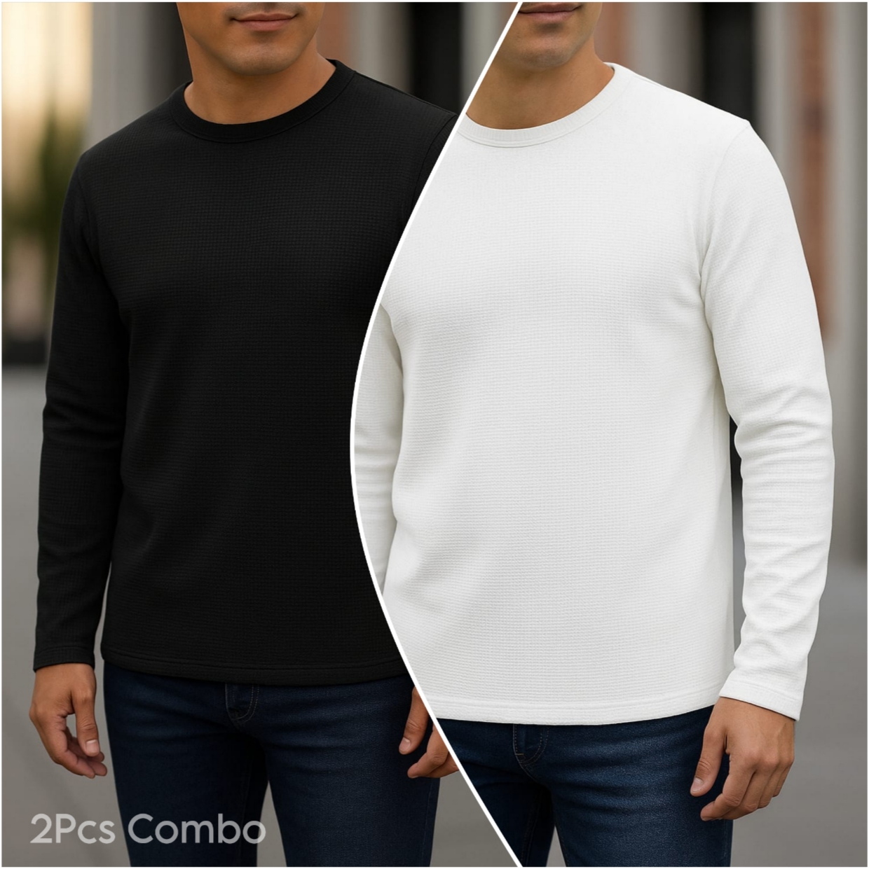 ⚜Waffle full sleeve Tee’s Black-White