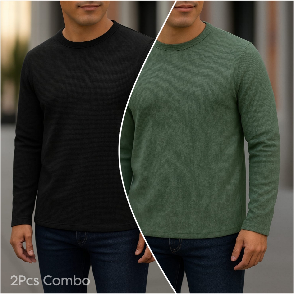 ⚜Waffle full sleeve Tee’s Black-Olive