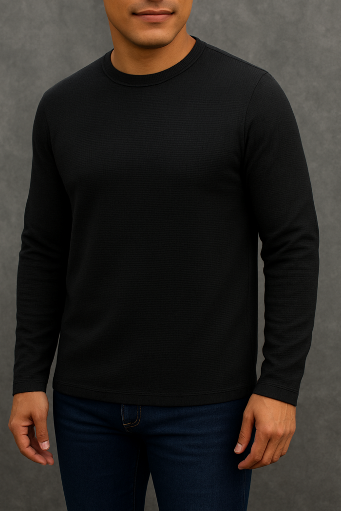 ⚜Waffle full sleeve Tee’s  Dark Black