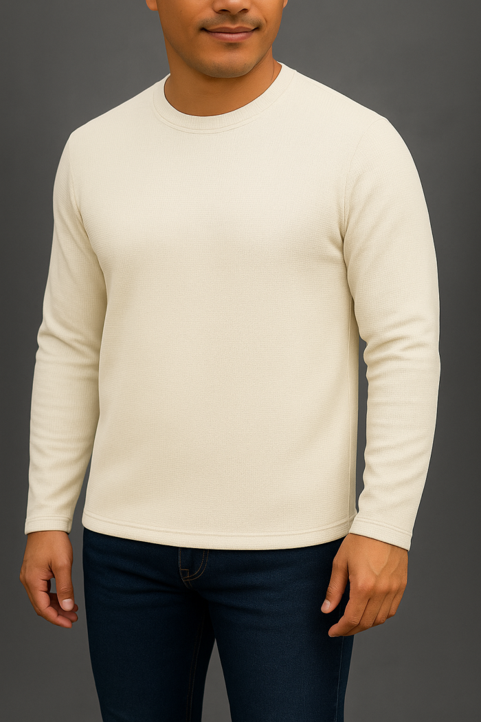 ⚜Waffle full sleeve Tee’s cream