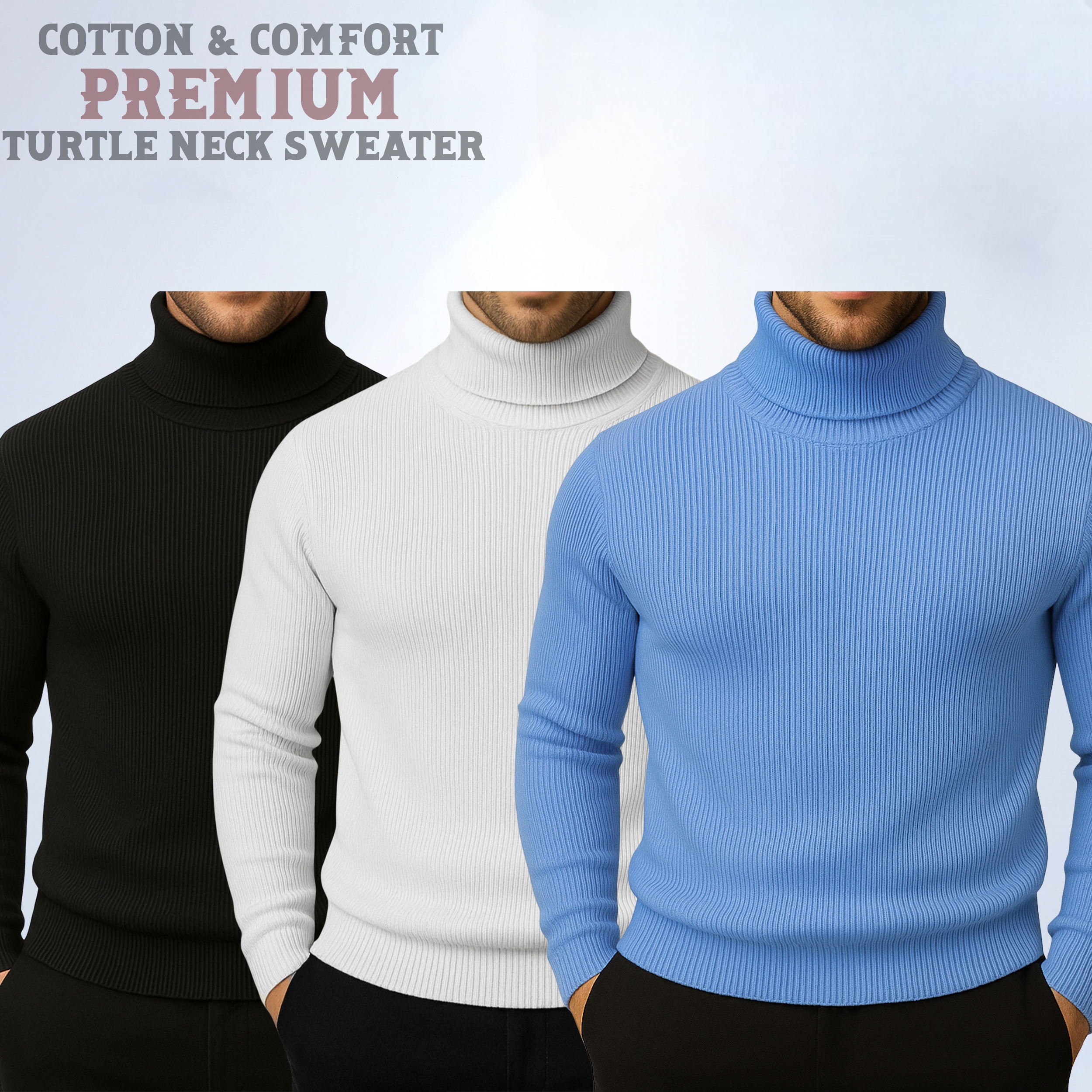 ⚜Classic Turtleneck Black White Sky blue