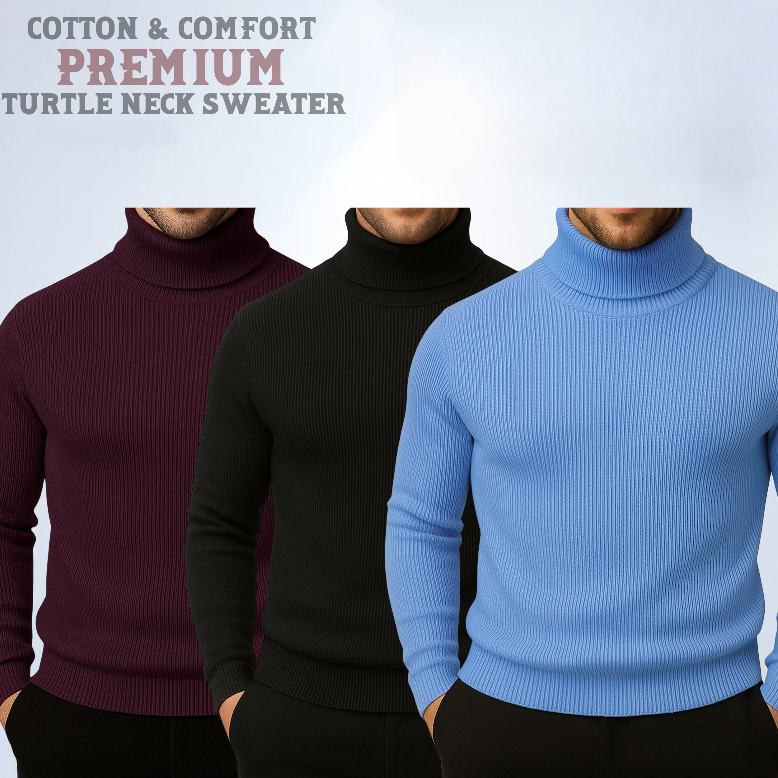⚜Classic Turtleneck Sky-blue Black Maroon