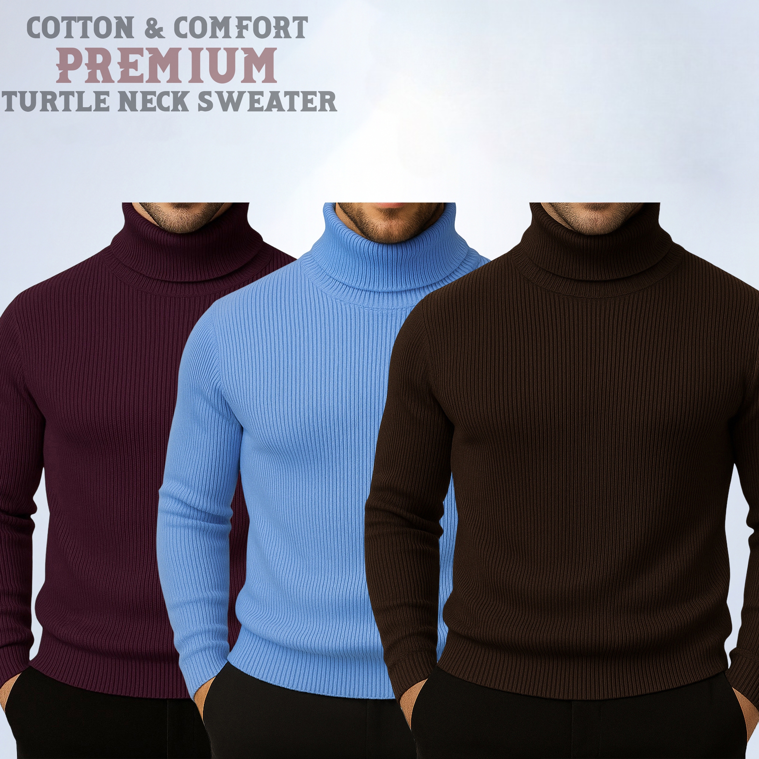 ⚜Classic Turtleneck Maroon Sky-blue Coffee