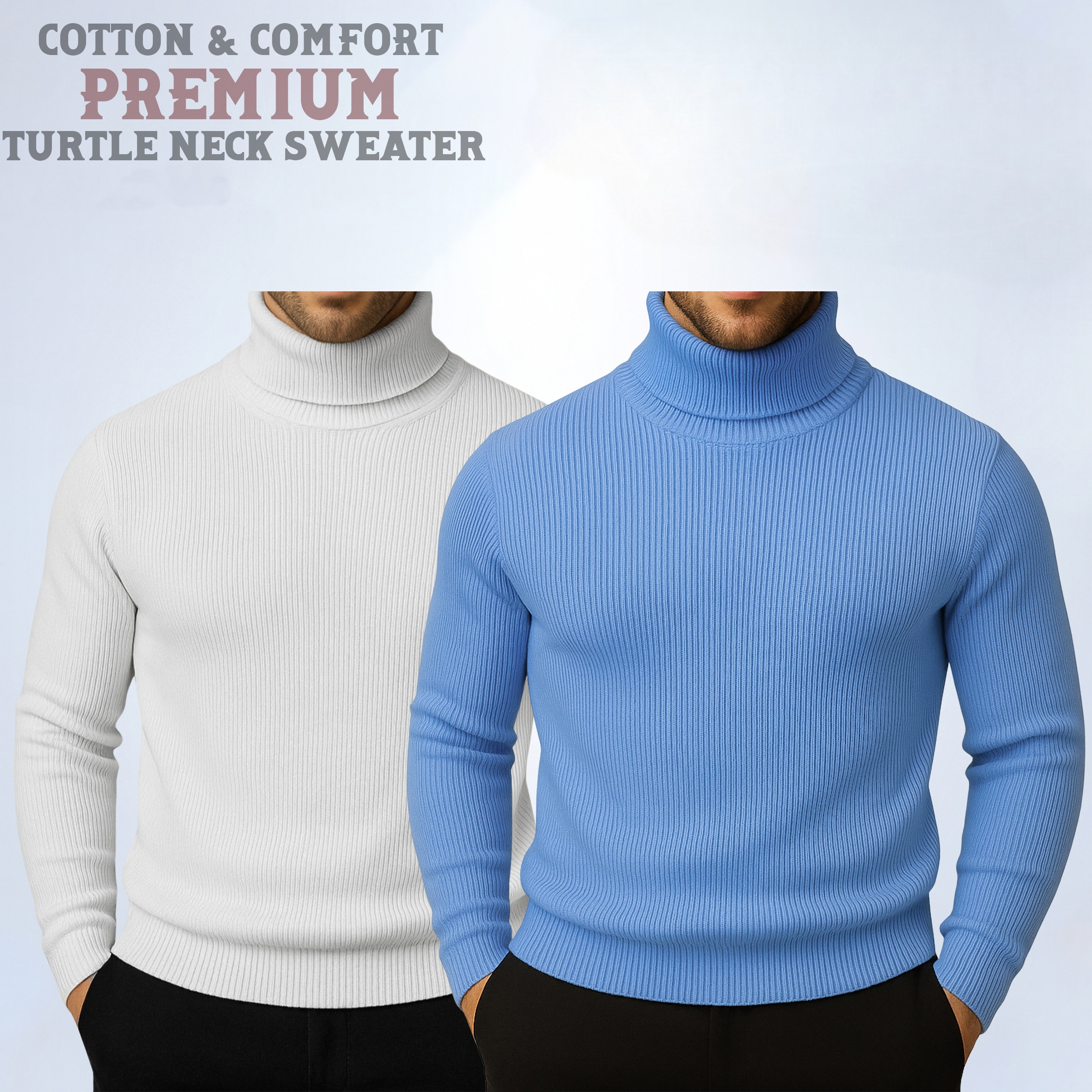 ⚜Classic Turtleneck Cream White Sky Blue