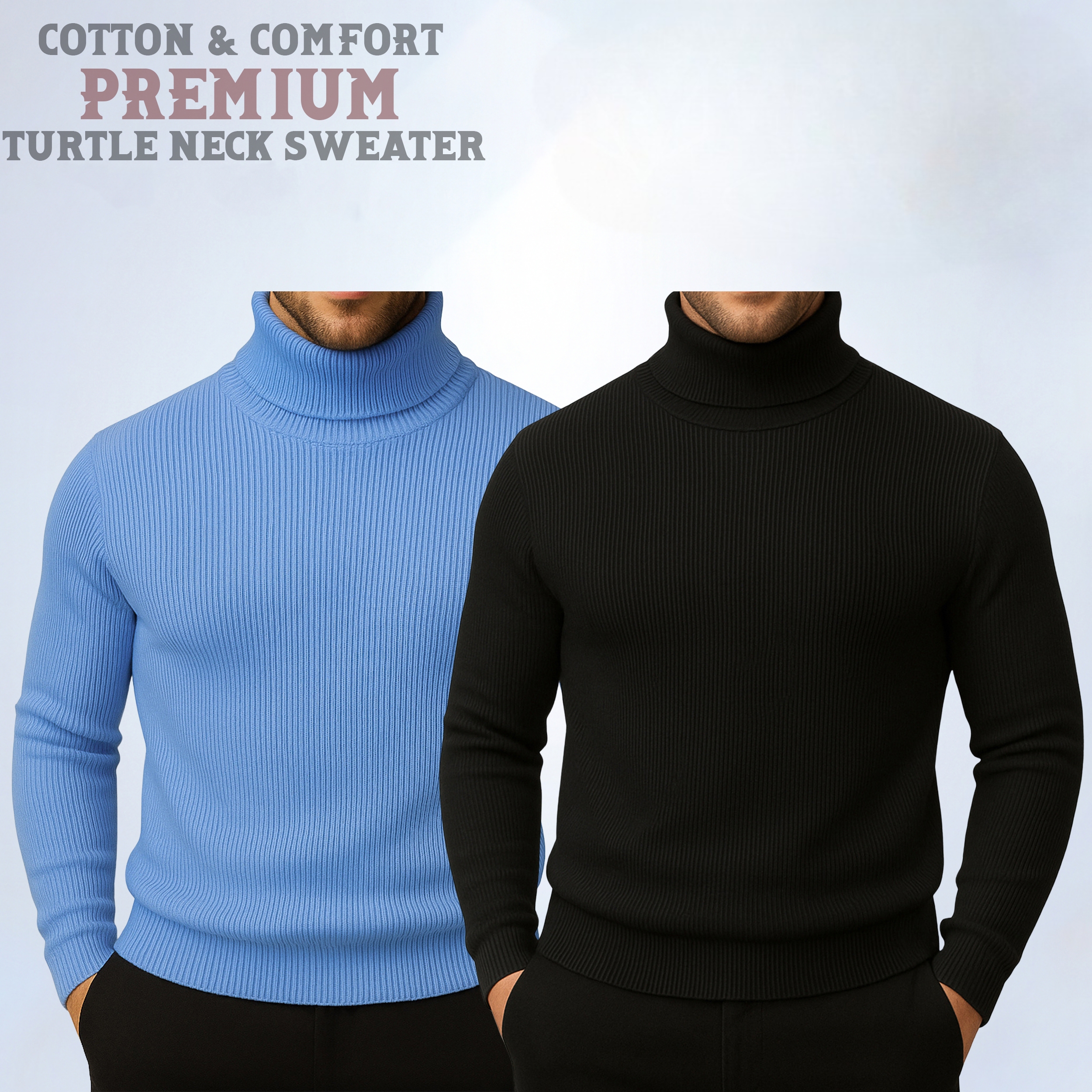 ⚜Classic Turtleneck Cream Sky Blue Black