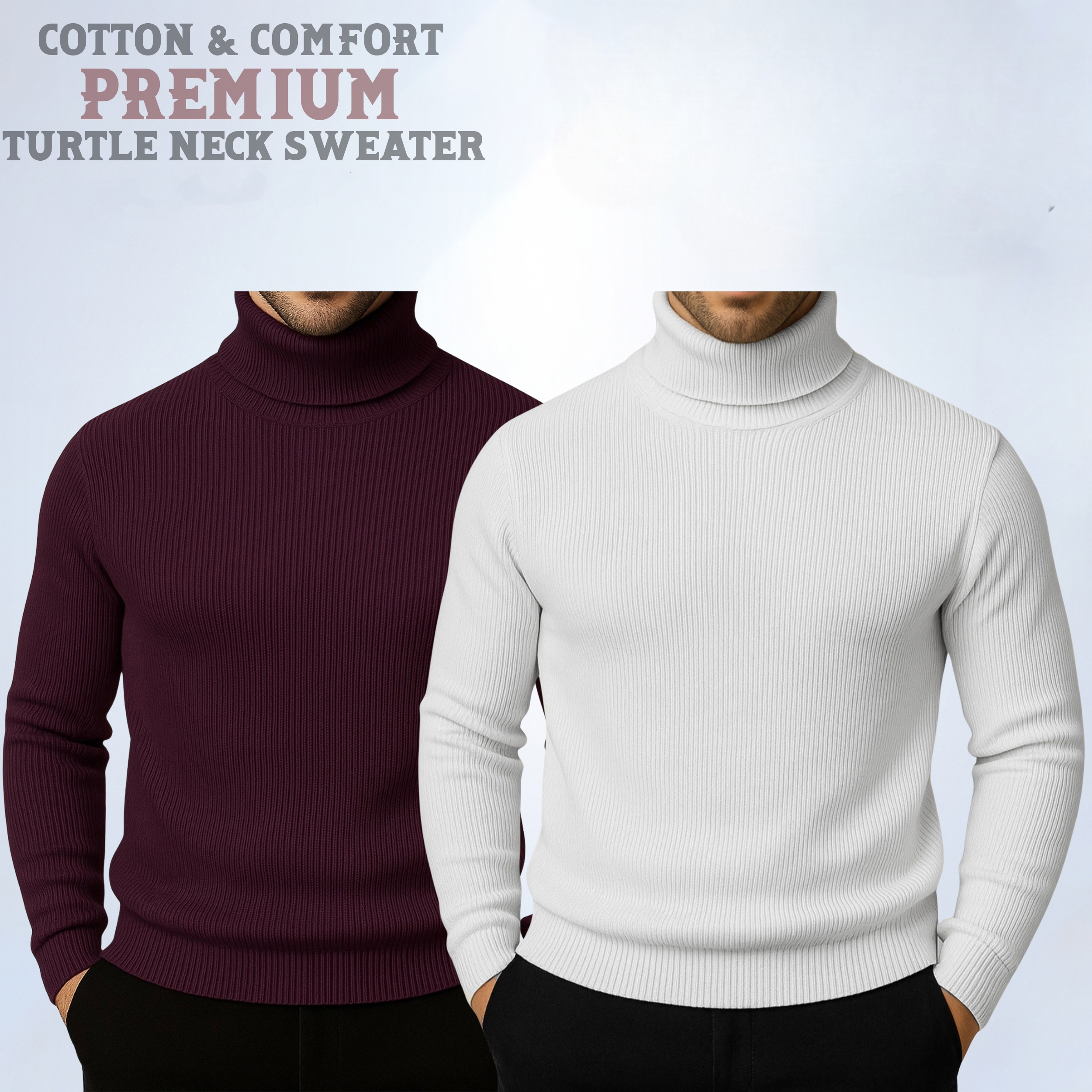 ⚜Classic Turtleneck Maroon White