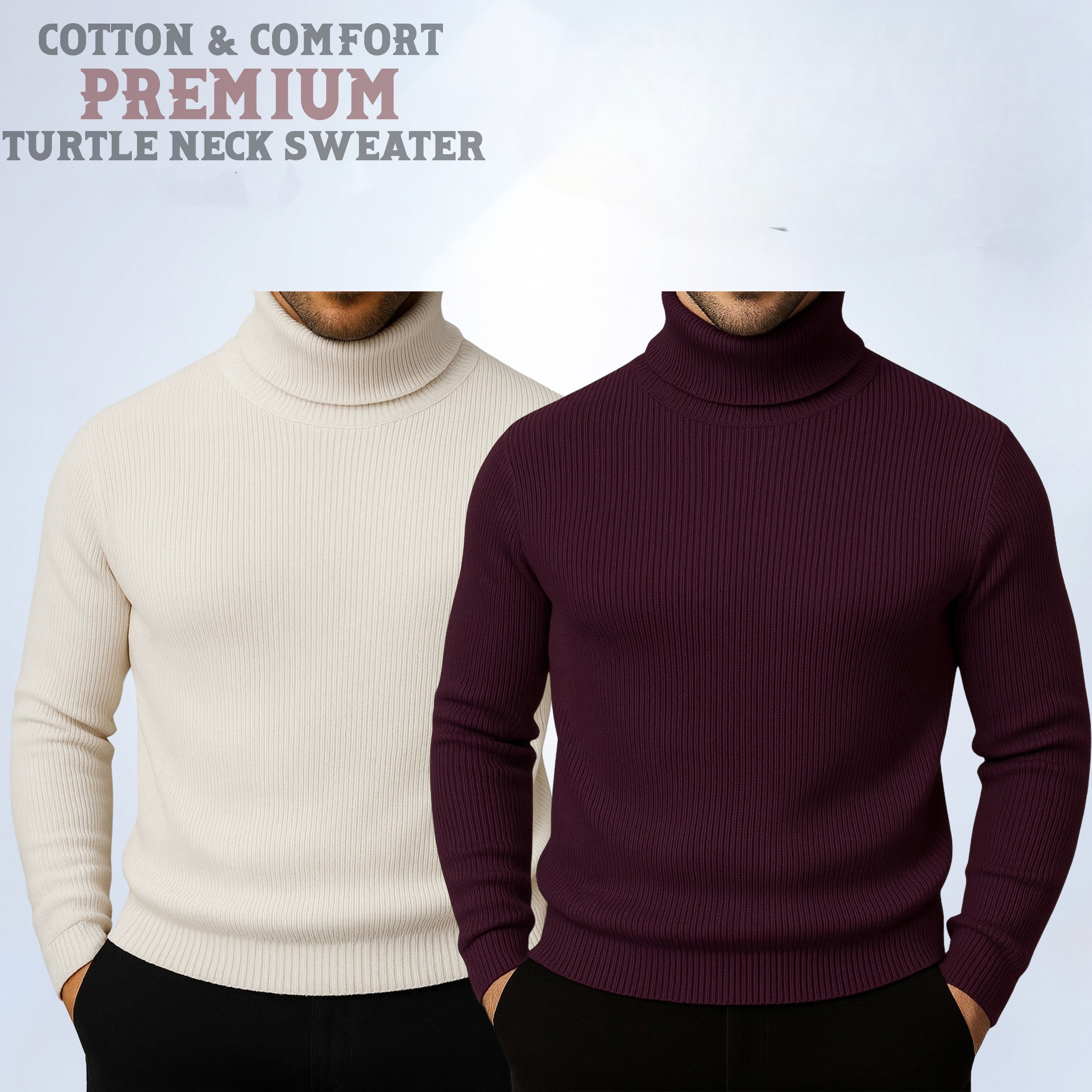 ⚜Classic Turtleneck Cream Maroon