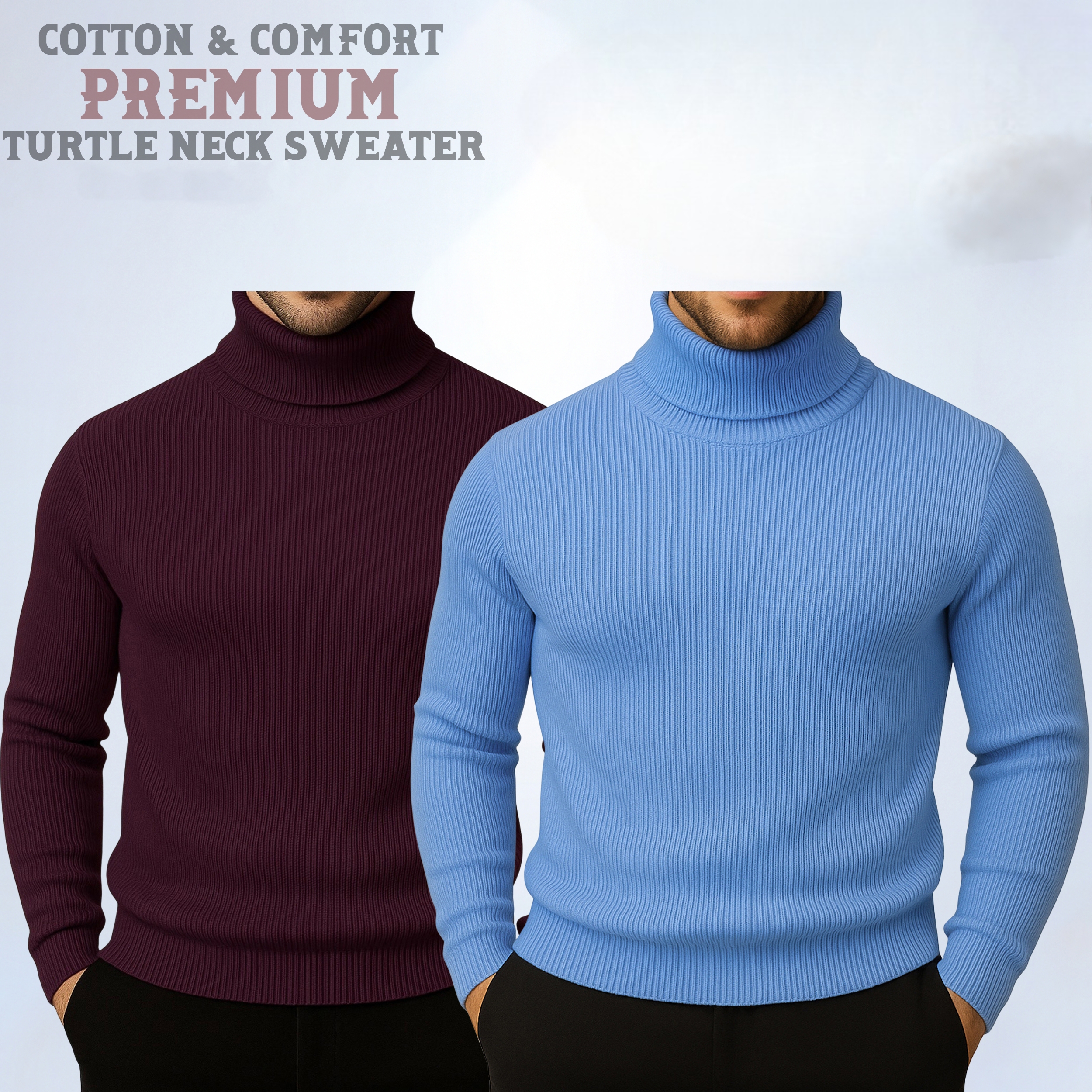⚜Classic Turtleneck Maroon Sky Blue