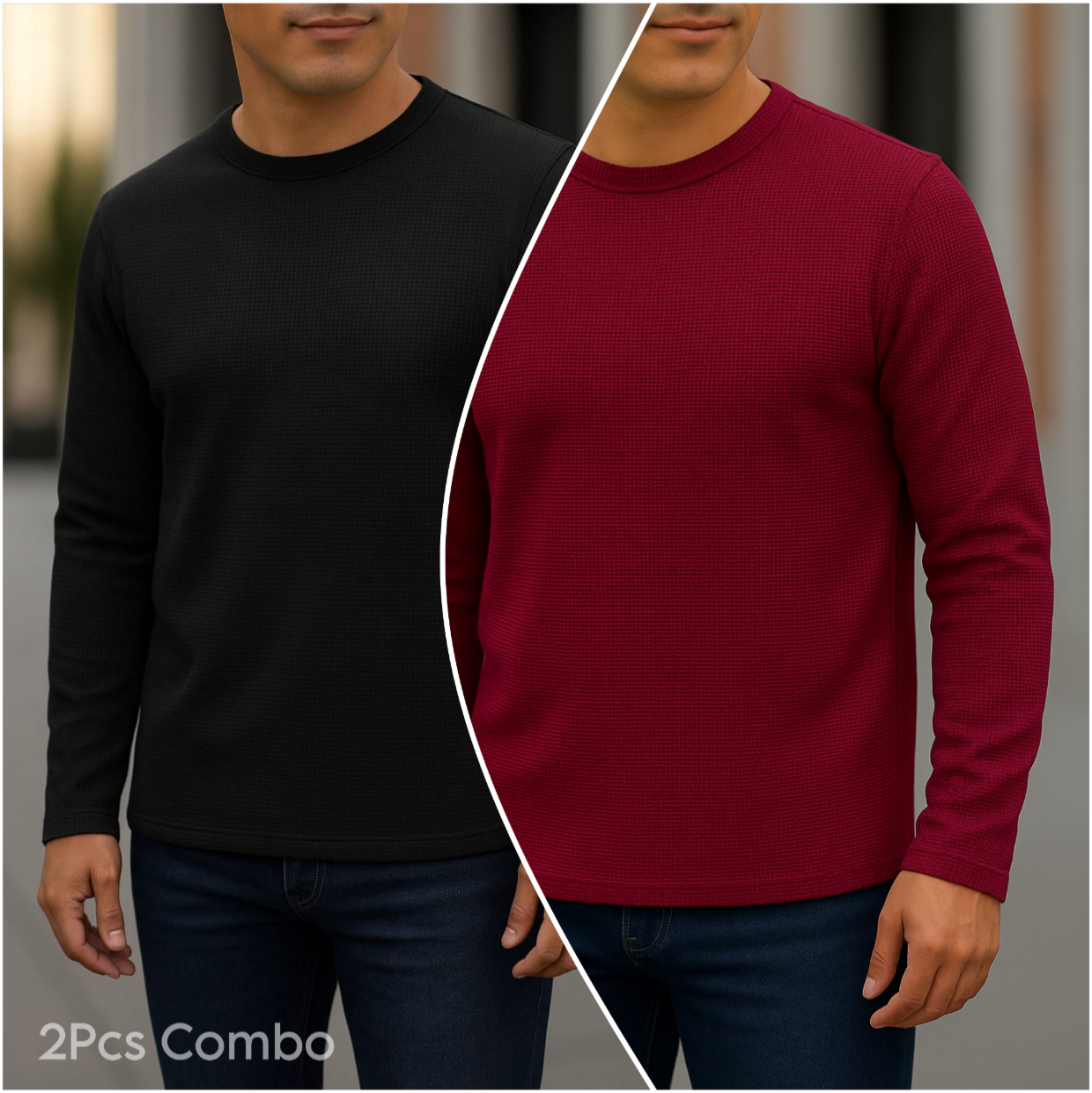 ⚜Waffle full sleeve Tee’s Black-Wine