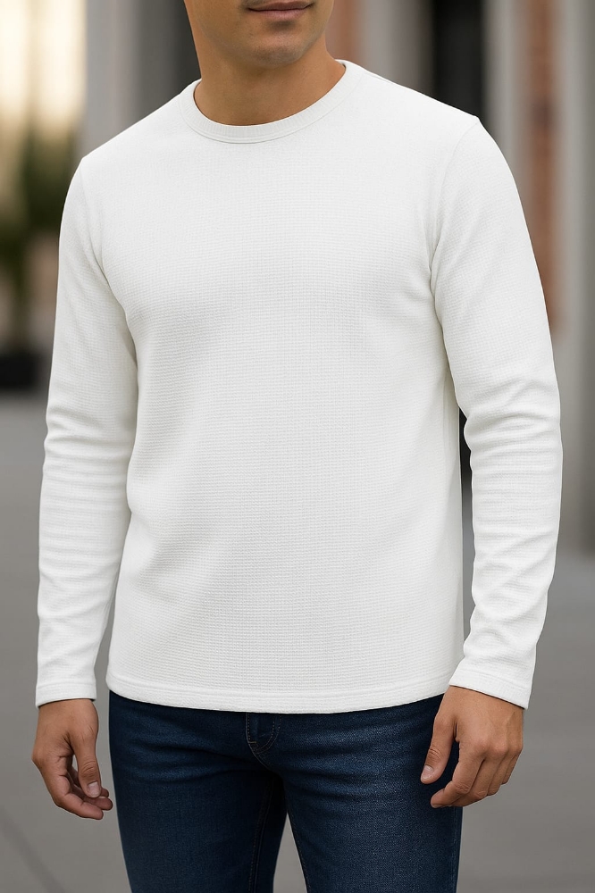 ⚜Waffle full sleeve Tee’s White