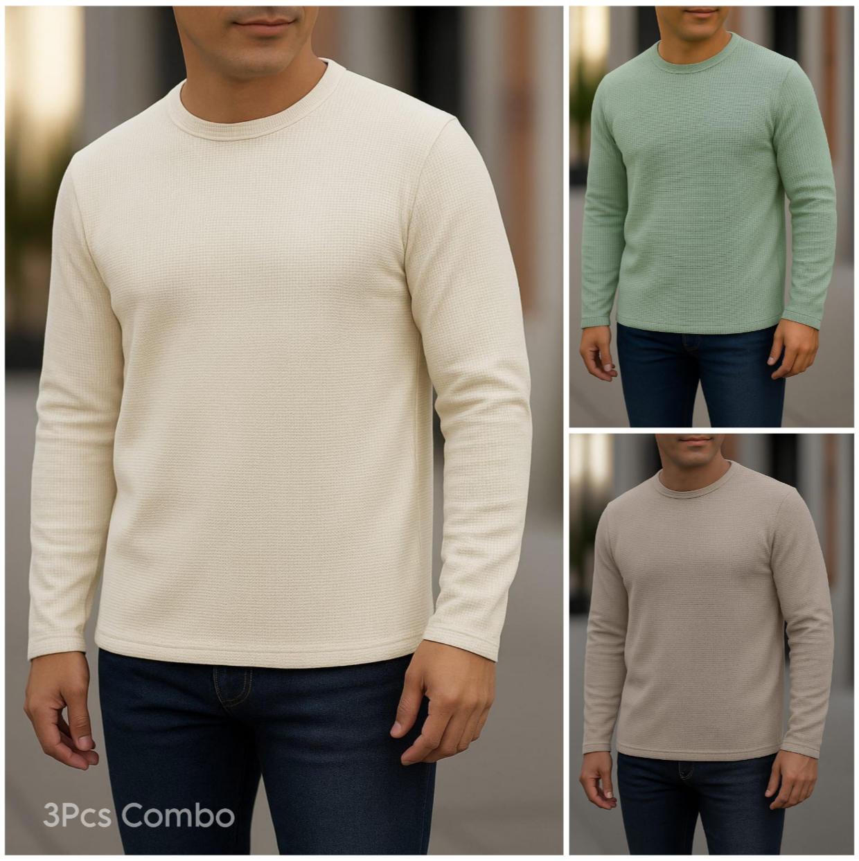 ⚜Waffle full sleeve Tee’s Cream-Lemon-Biscuit