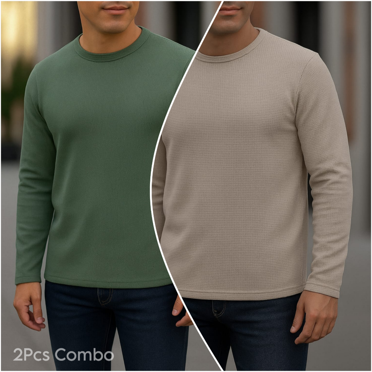 ⚜Waffle full sleeve Tee’s Olive-Biscuit