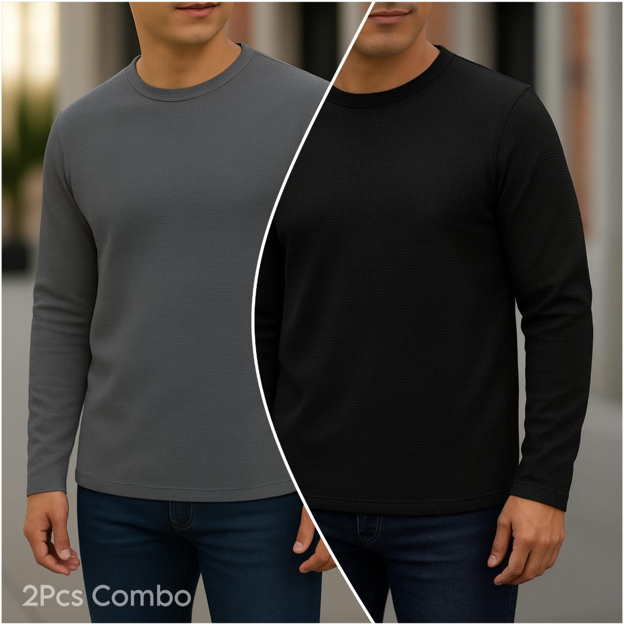 ⚜Waffle full sleeve Tee’s Charcoal-Black