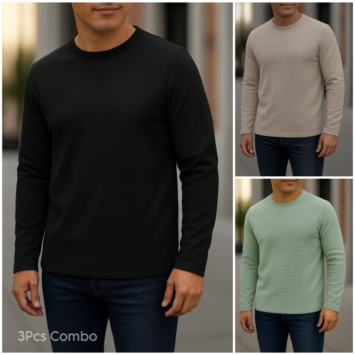 ⚜Waffle full sleeve Tee’s Black-Biscuit-Lemon