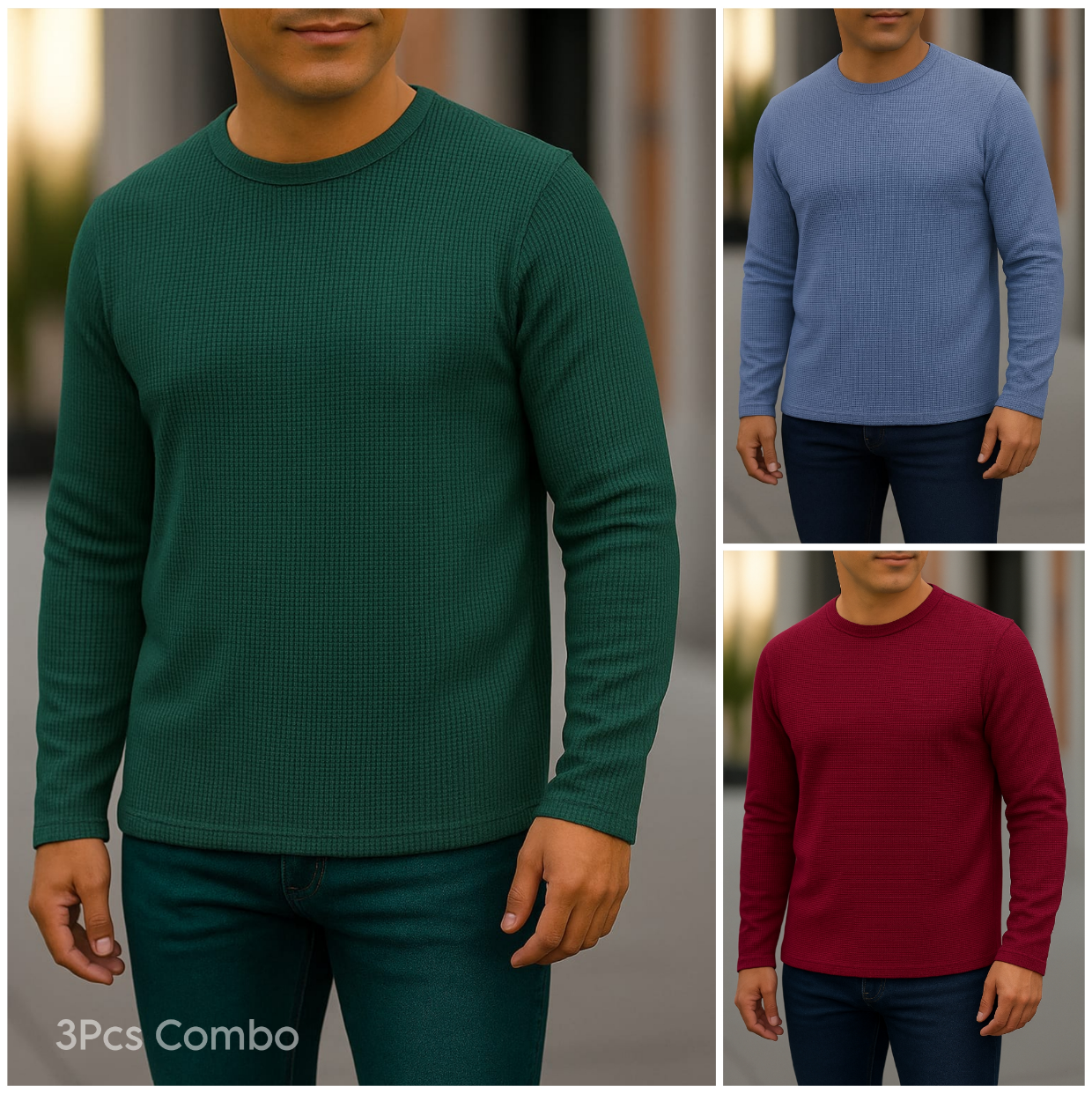 ⚜Waffle full sleeve Tee’s Green-Sky-Wine