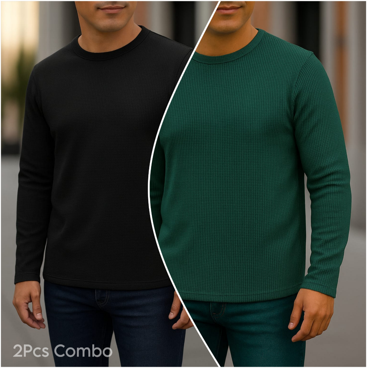 ⚜Waffle full sleeve Tee’s Black-Green