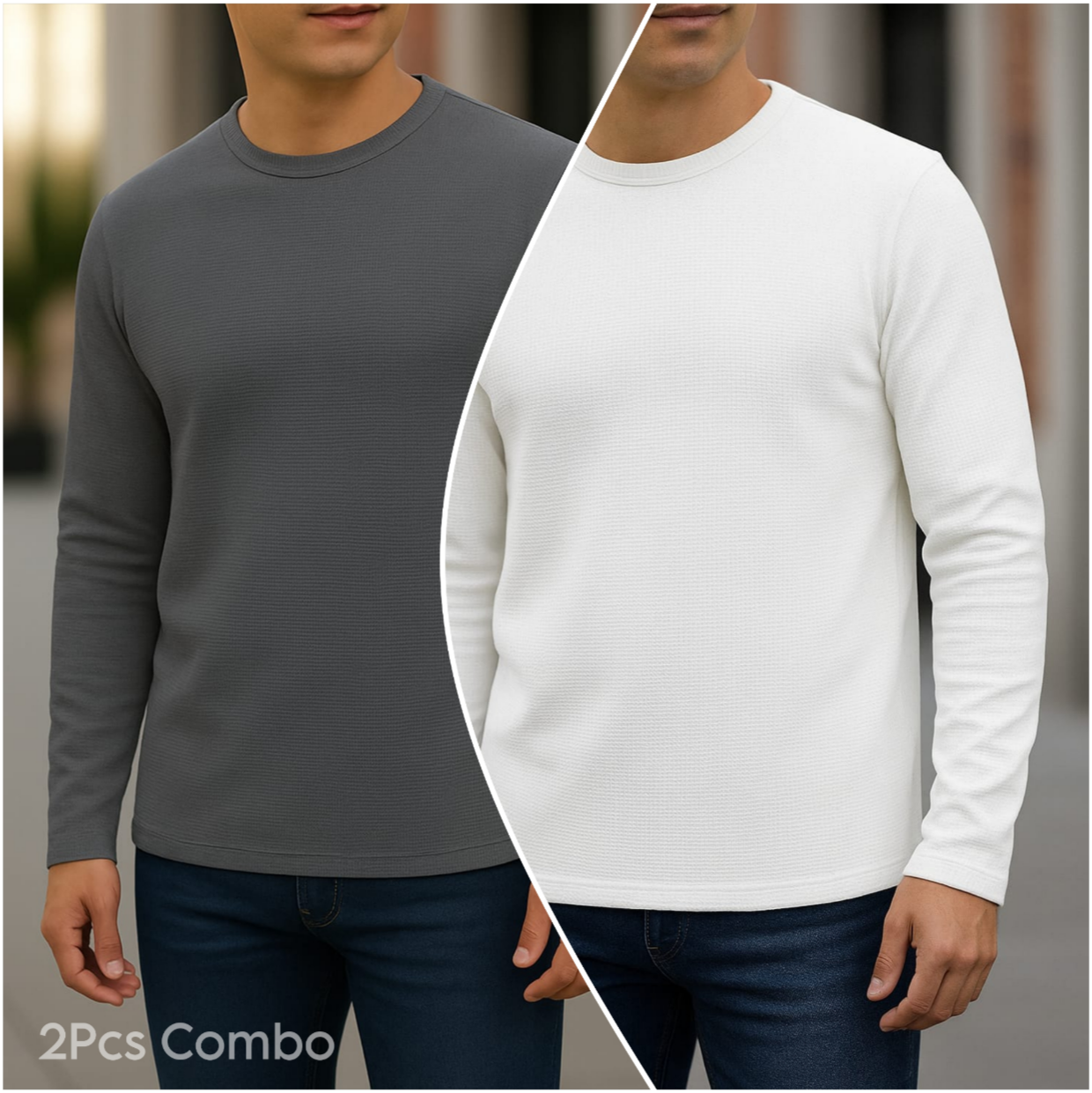 ⚜Waffle full sleeve Tee’s Charcoal-White