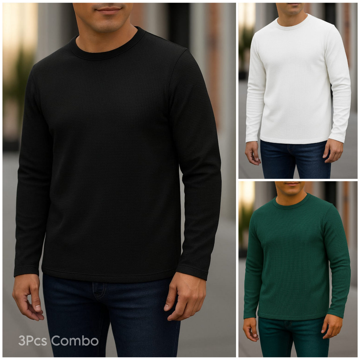 ⚜Waffle full sleeve Tee’s Black-White-Green