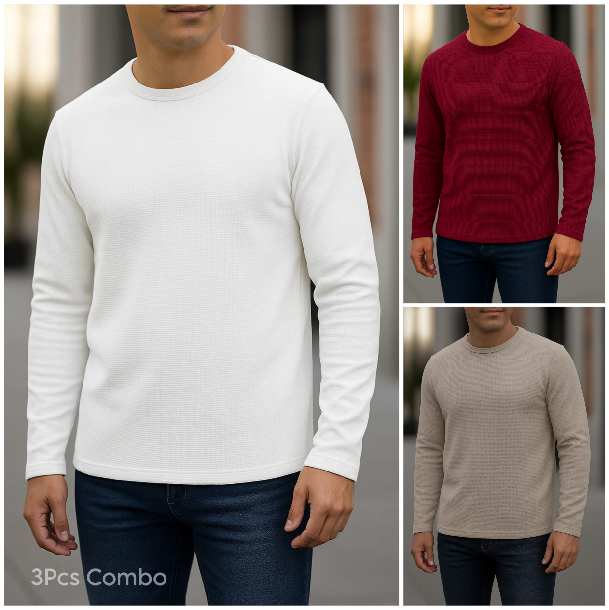 ⚜Waffle full sleeve Tee’s White-Wine-Biscuit