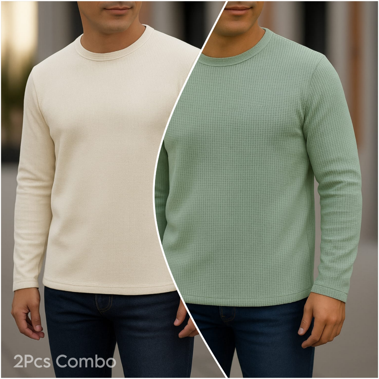 ⚜Waffle full sleeve Tee’s Cream-Lemon