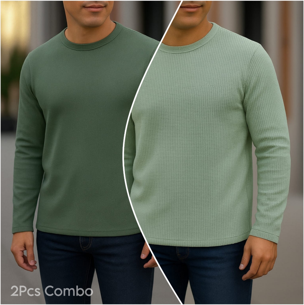 ⚜Waffle full sleeve Tee’s Olive-Lemon